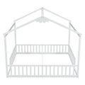 Double Twin House Style Floor Bed With Fence, Guardrails, Without Door, White Twin White American Design Pine