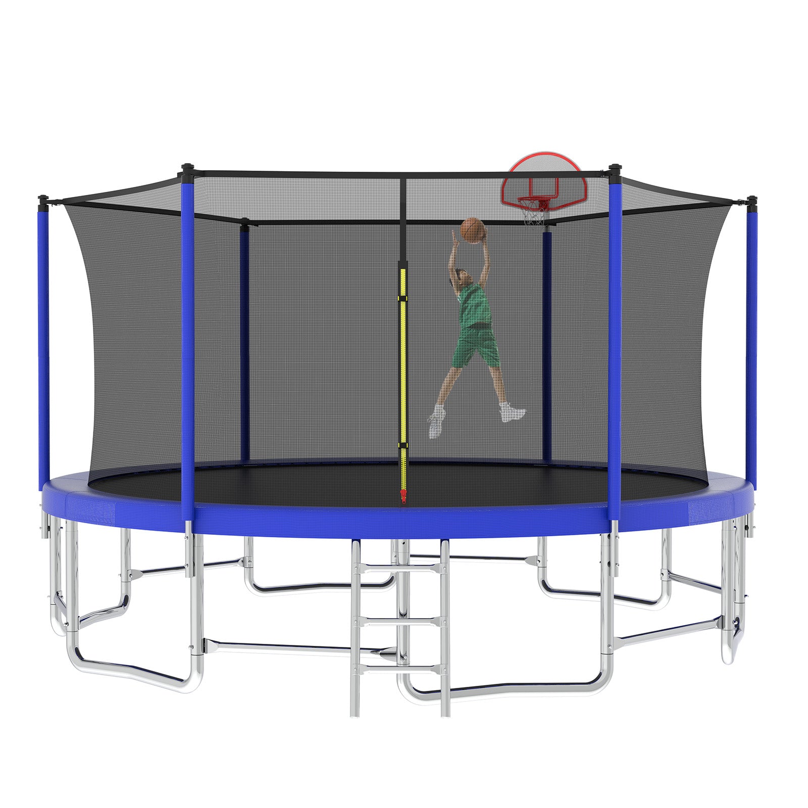 16Ft Trampoline With Balance Bar & Basketball Hoop&Ball, Astm Approved Reinforced Type Outdoor Trampoline With Enclosure Net Antique Blue Metal