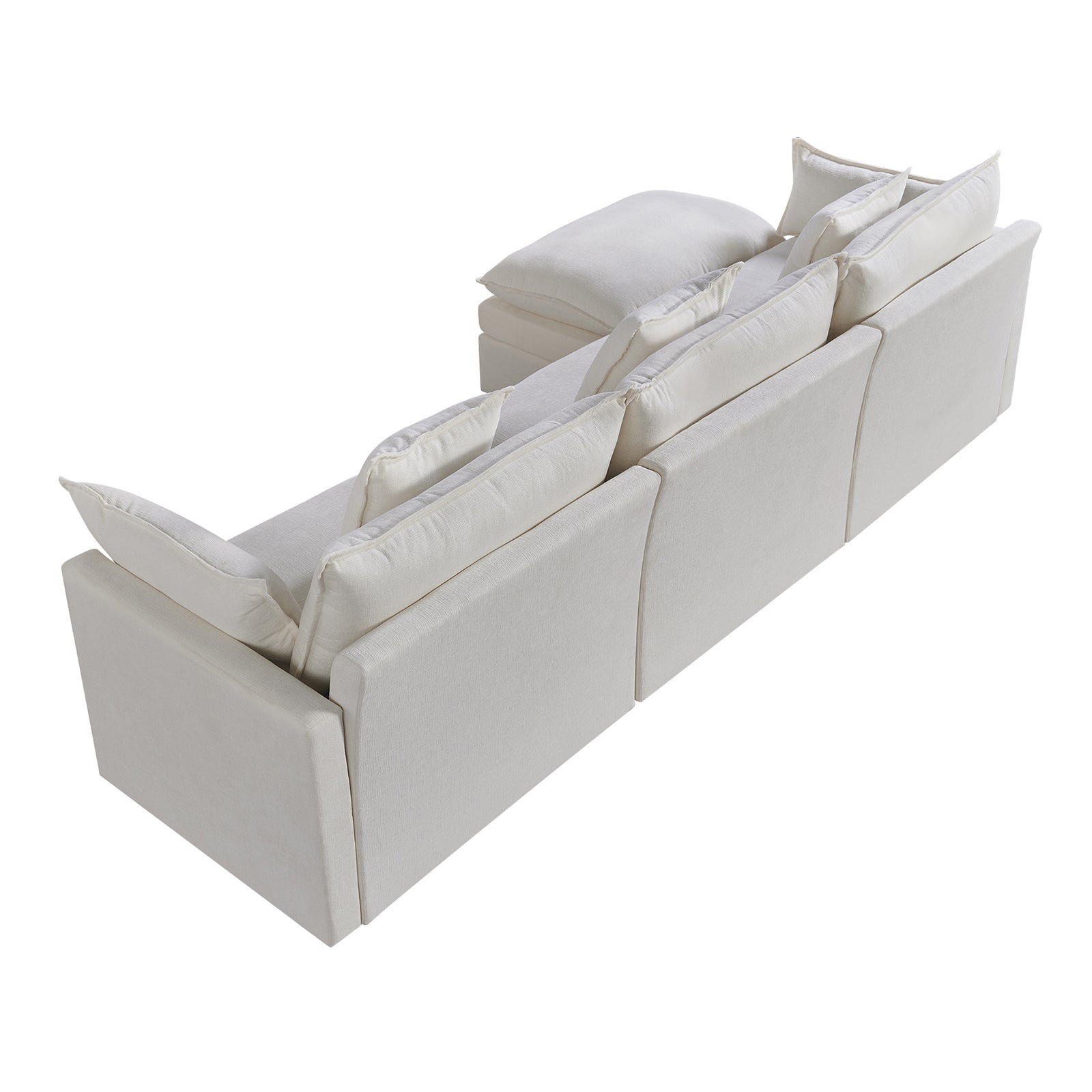 108.66"Modern Chenille L Shaped Sectional Sofa With Convertible Chaise, Comfy Cloud Couch Deep Sectional Sofa With Ottomans For Living Room White Wood Foam Chenille 3 Seat