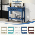 Entryway Table With 2 Drawers, Rustic Console Table With Open Shelf And Rubber Wood Legs For Entryways, Living Rooms, And Hallways Navy Navy Mdf,Rubber Wood