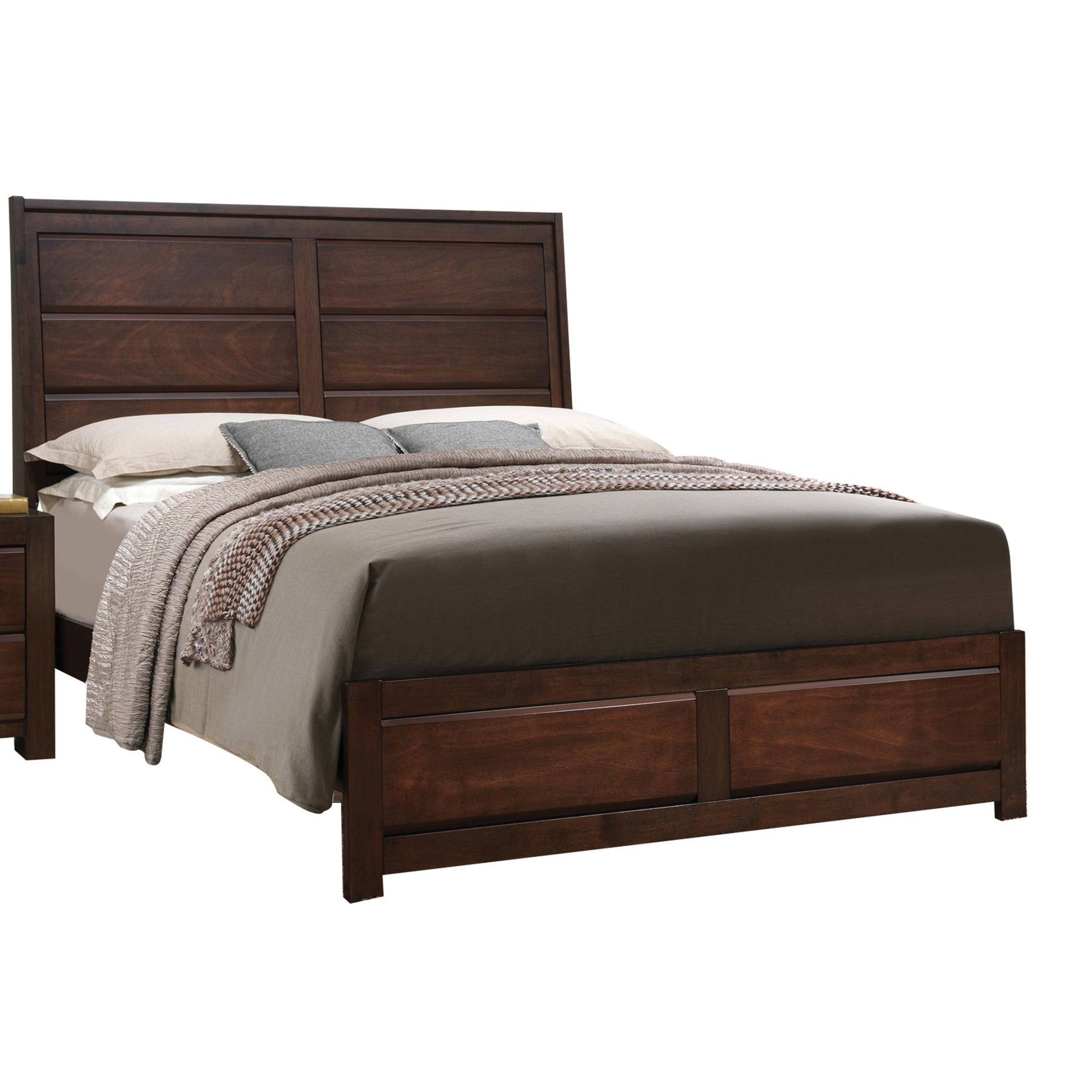 Walnut Queen Bed Box Spring Required Queen Walnut Wood Brown Panel Wood