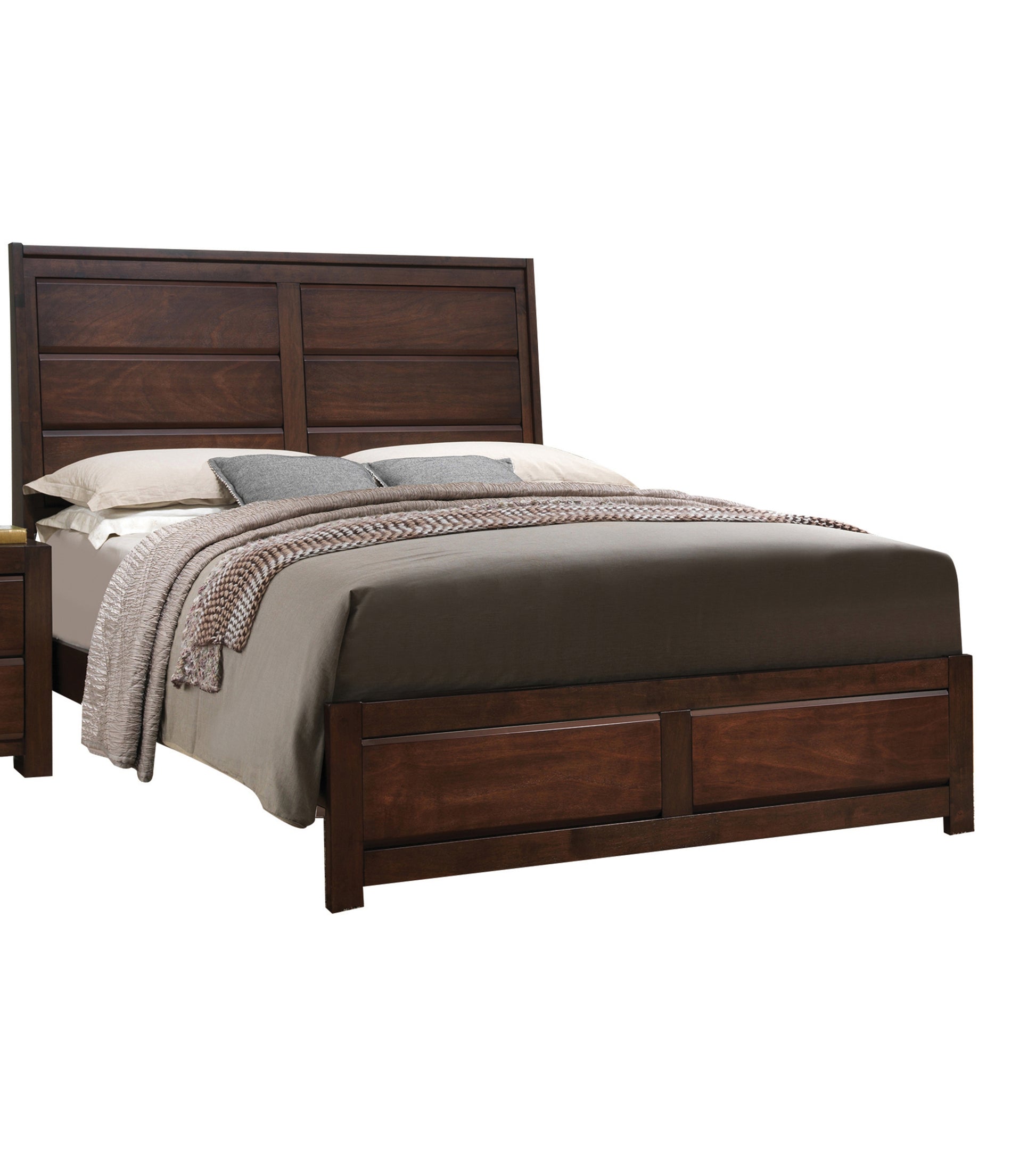 Walnut Queen Bed Box Spring Required Queen Walnut Wood Brown Panel Wood