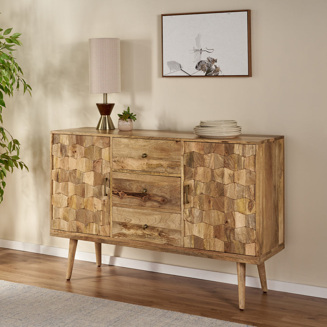 3 Drawer Sideboard With 2 Door Kd Legs Natural Wood