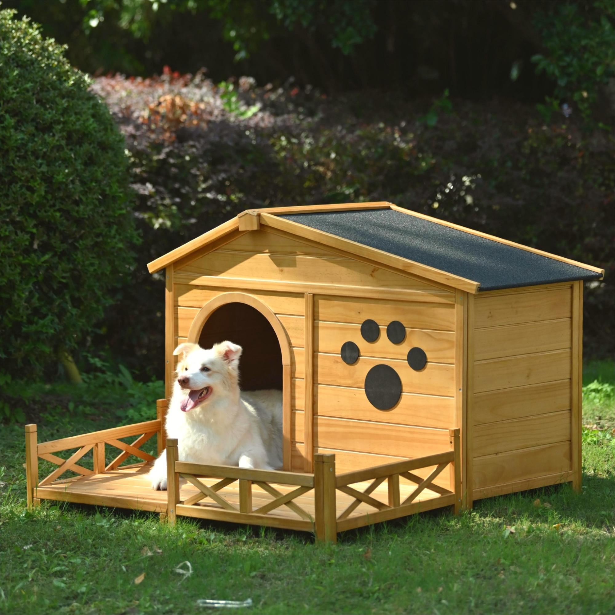 48" Wooden Dog House Outdoor With Porch, Dog Kennel With Water Resistant Asphalt Roof And Fencing,Indoor & Outdoor Dog Crate With Paw Print, Medium, Nature Natural Outdoor Kennel Medium 26 40 Lbs