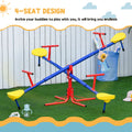 Outsunny Kids Seesaw Swivel Teeter Totter With 360 Spinning, 4 Seater Seesaw Outdoor Playground Equipment For Backyard, Boys And Girls Aged 3 8 Years Old Multicolor Metal