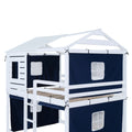 Full Size Bunk Wood House Bed With Tent, Blue White Full Blue Solid Wood Mdf