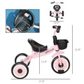 Qaba Kids Tricycle For Toddlers Age 2 5 With Adjustable Seat, Toddler Bike For Children With Basket, Bell, Handlebar Grips, Pink Pink Metal