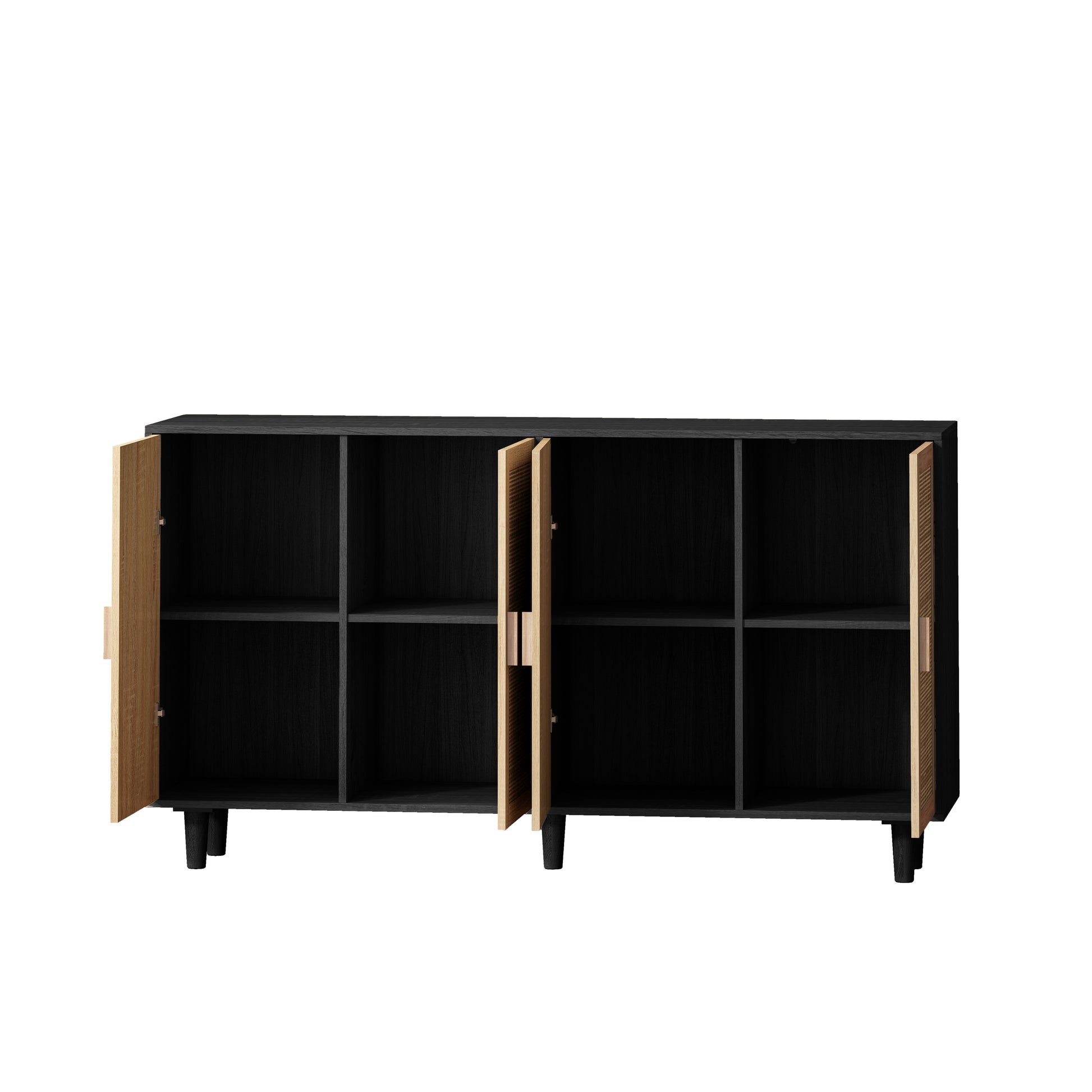 62.20"Elegant And Functional 4 Door Rattan Decorative Storage Cabinet,For Bedroom,Living Room,Office,Easy Assembly,Black Same Sku:W757P174987 Black Particle Board