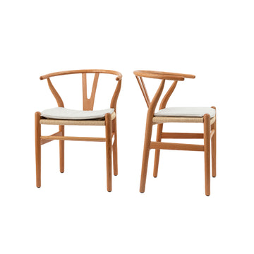 Wishbone Chairs For Dining Room,Soild Wood Weave Dining Chair,Armchair,Fully Assembled,Set Of 2 Beech Wood Natural Wood Dining Room Lacquered Mid Century Modern Arm Chair Beech Wicker Wood