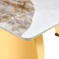 Table And Chair Set, Rock Plate Table Top, Gold Metal Table Legs, Stable And Beautiful, Suitable For Most Home Styles. Modern Simple Dining Table, Comfortable Seating. Black Gold Seats 6 Sintered Stone