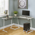 Grey And White L Shape Computer Desk Grey White Writting Desk Office Modern Rectangular Wood Metal Sled