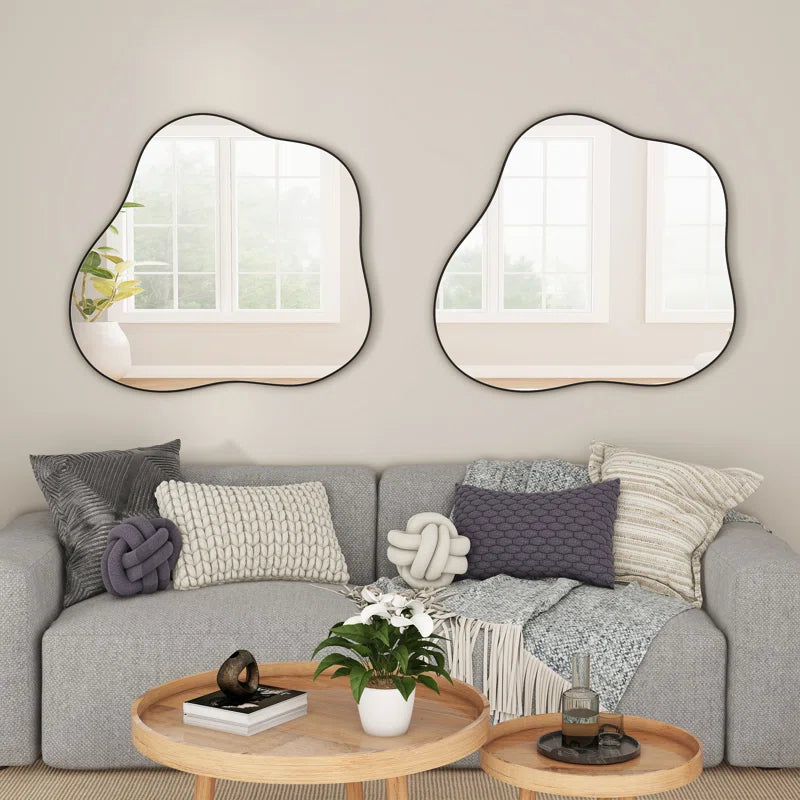 Irregular Cloud Shaped Metal Accent Wall Mirror Black And Silver Art Deco,Modern Metal