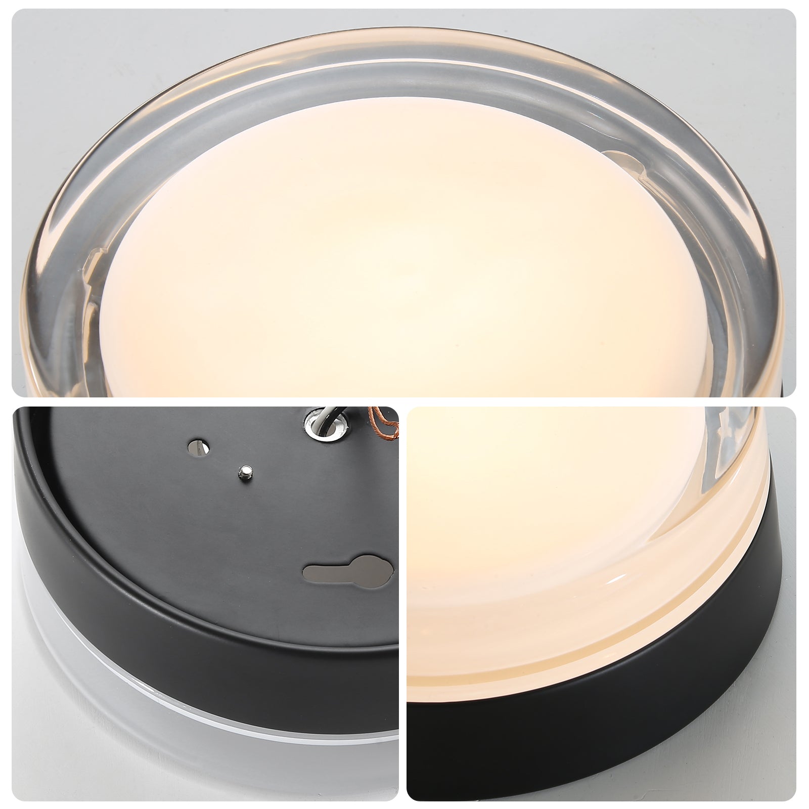 Small Size Flush Mount Ceiling Light 24W Glass Lampshade 2700K Ceiling Light Fixture For Bedroom Kids Room Black Glass,Metal