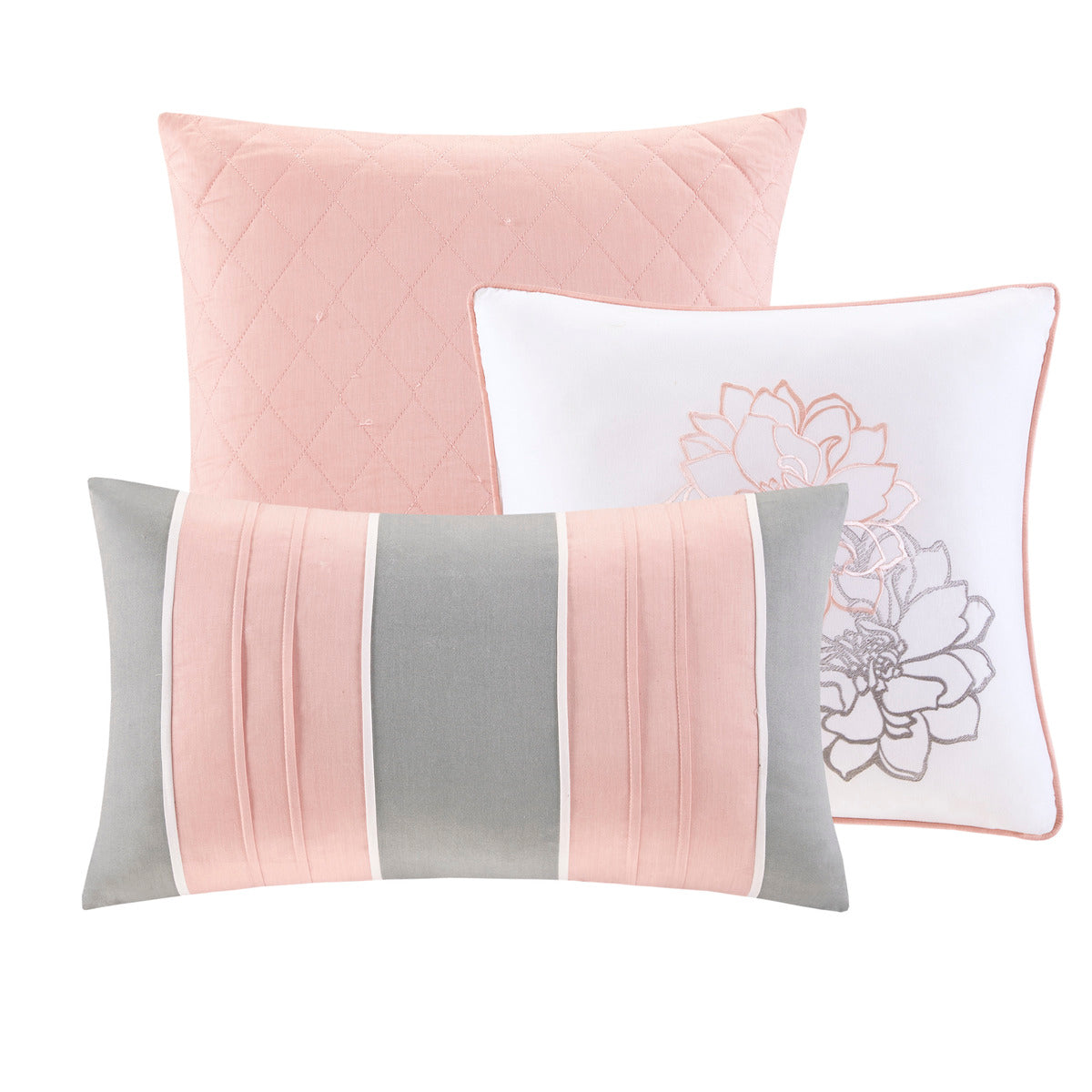 6 Piece Printed Cotton Quilt Set With Throw Pillows Grey Peach Full Queen Full Grey Peach Polyester