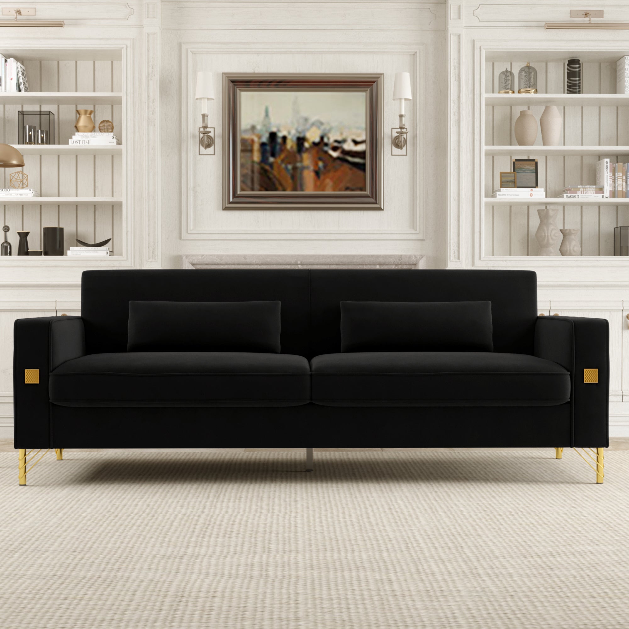 Fx P18 Bk Sofa Black Velvet 3 Seat