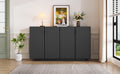 4 Wavy Doors Large Storage Space Sideboard With Adjustable Shelves And Retro Copper Handles For Dining Room And Living Room Black Black Mdf