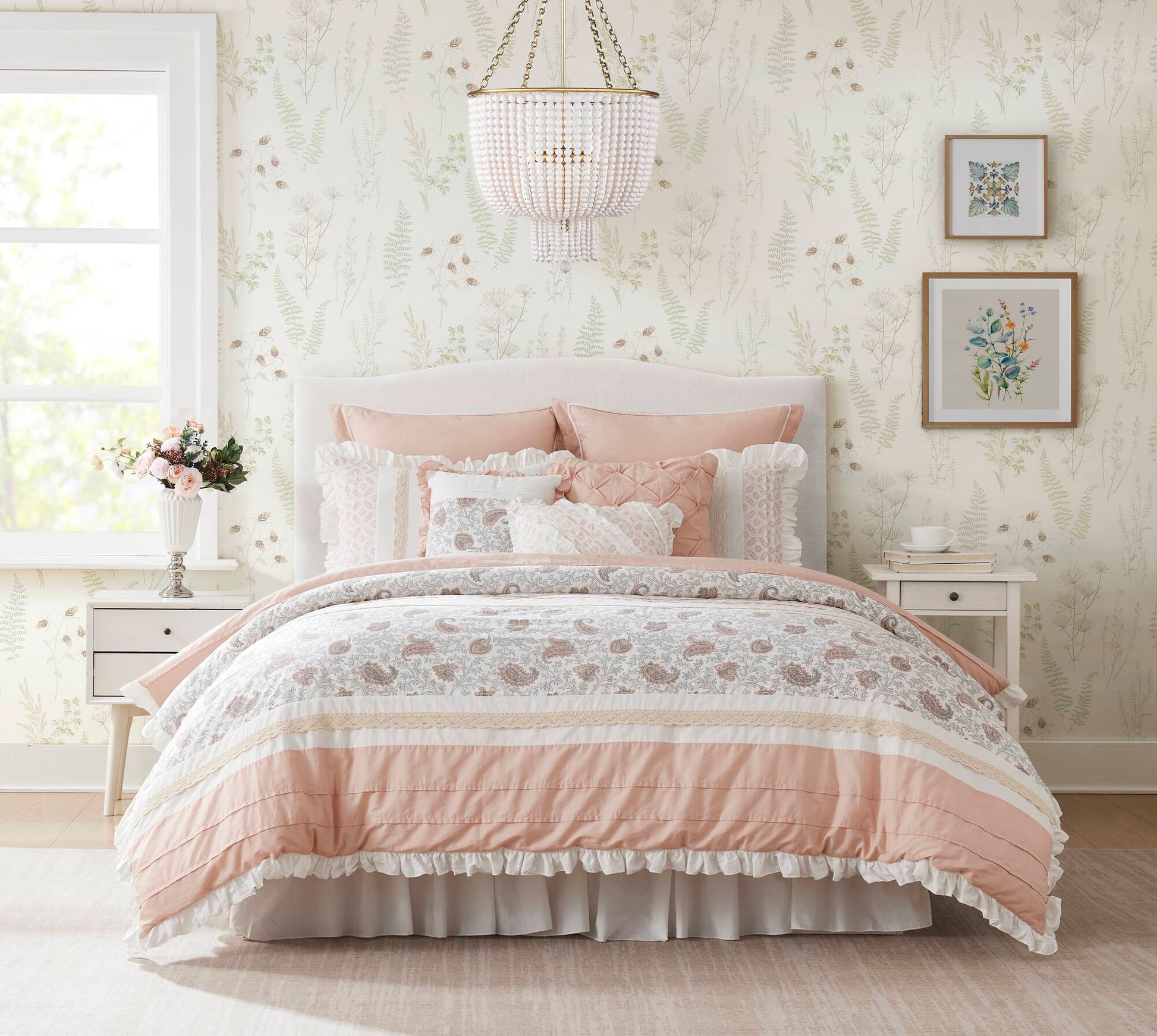 9 Piece Cotton Percale Comforter Set Blush King King Blush Polyester