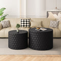 Stylish And Minimalist Nesting Coffee Table Set With Honeycomb Design, Modern Round Coffee Table, Drum Circle Coffee Table For Living Room, Bedroom, Black Set Of 2 Pieces Black Mdf