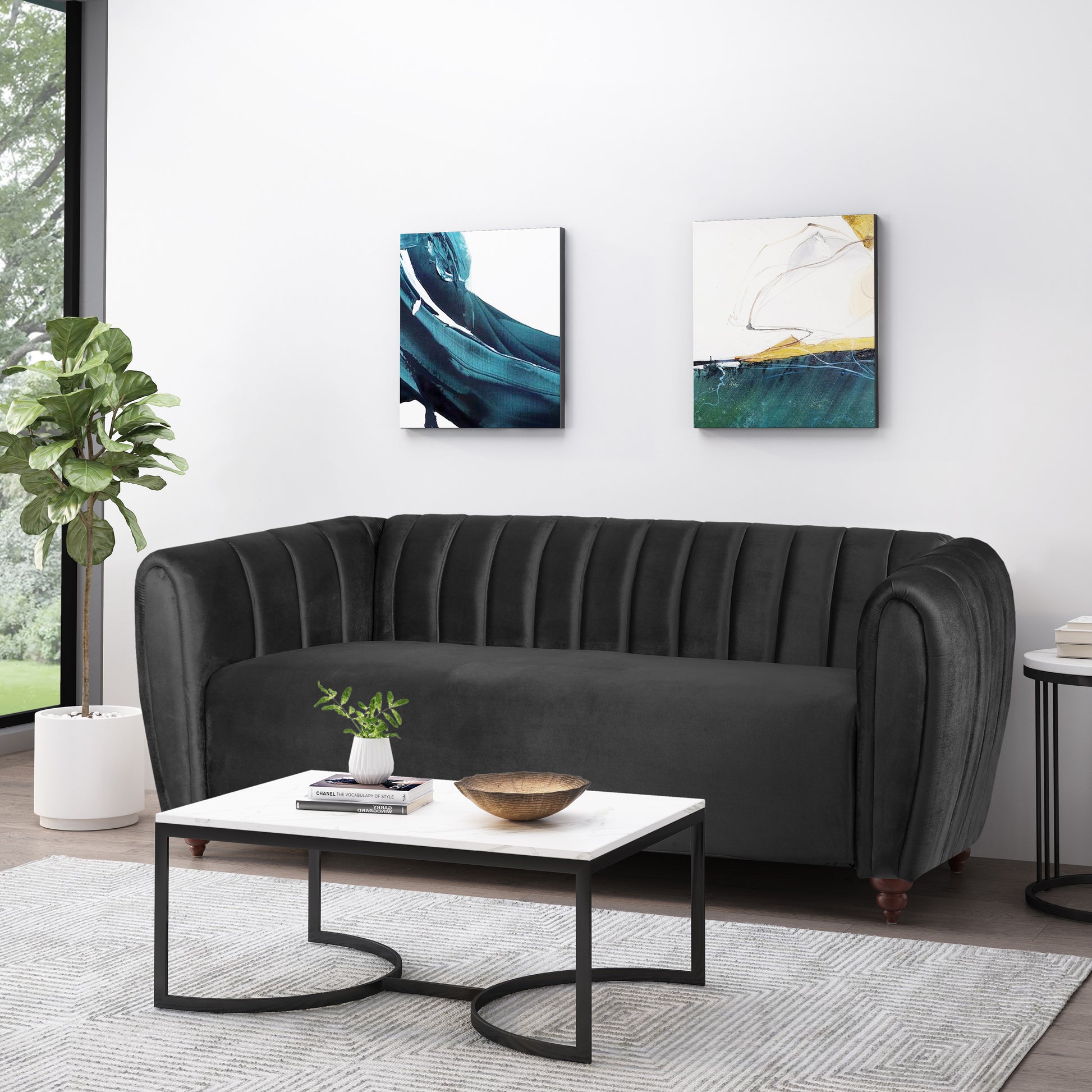 3 Seater Sofa Black Velvet 3 Seat