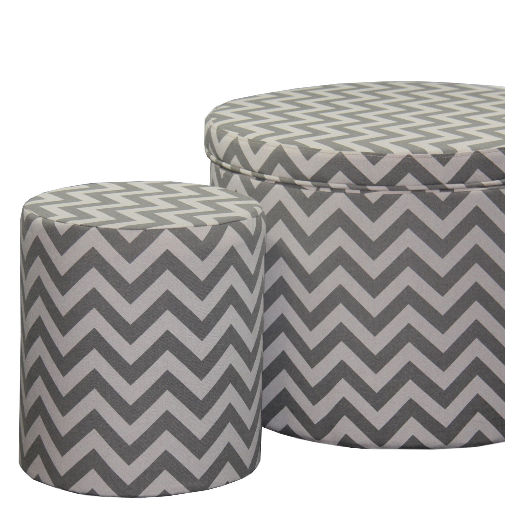 17.35" Tall Storage Ottoman With 1 Seating, Chevron Grey Wood