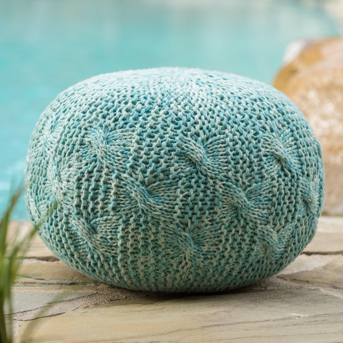 Deon Knitted Pet Yarn 20 X 20 Round Pouf Aqua Pet