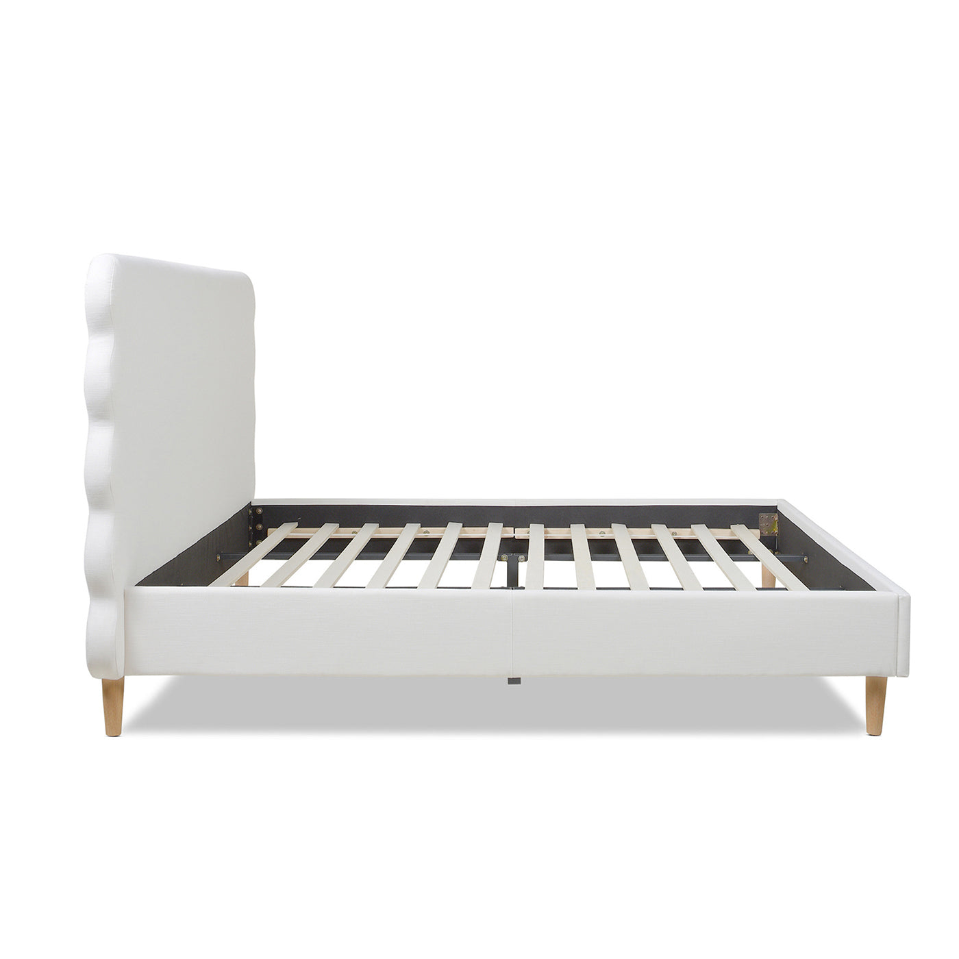 Stockholm Modern Wavy Headboard Platform Bed, King, Antique White Polyester Box Spring Not Required King Antique White Wood Foam Polyester Polyester