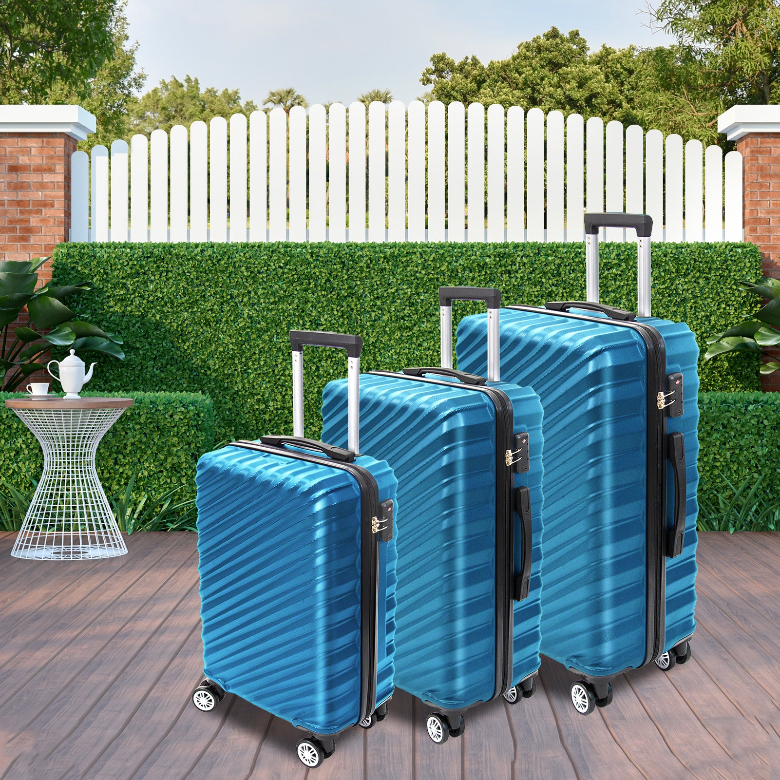 3 Piece Hard Shell Luggage Set With Tsa Lock Spinner Wheel Abs Lightweights Checked Convenient Stackable Suitcase Woman Men 20 24 28 Dark Blue Abs