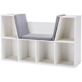 Homcom 6 Cubby Kids Bookcase With Reading Nook And Cushion, Multi Purpose Storage Organizer For Bedroom, Living Room, Pure White White Mdf