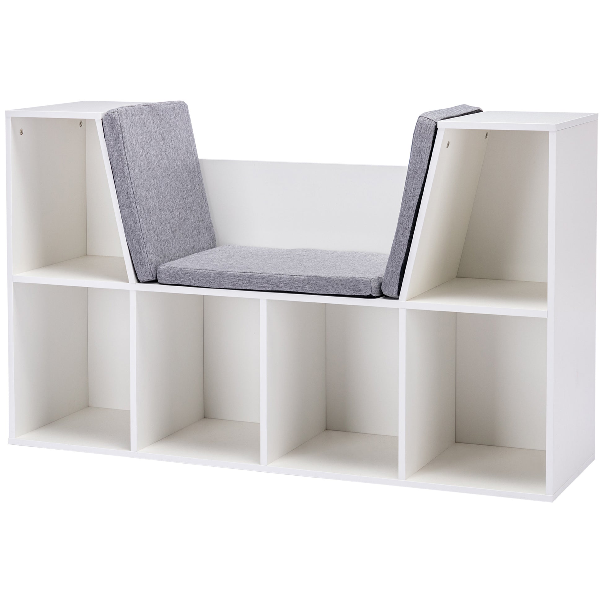 Homcom 6 Cubby Kids Bookcase With Reading Nook And Cushion, Multi Purpose Storage Organizer For Bedroom, Living Room, Pure White White Mdf