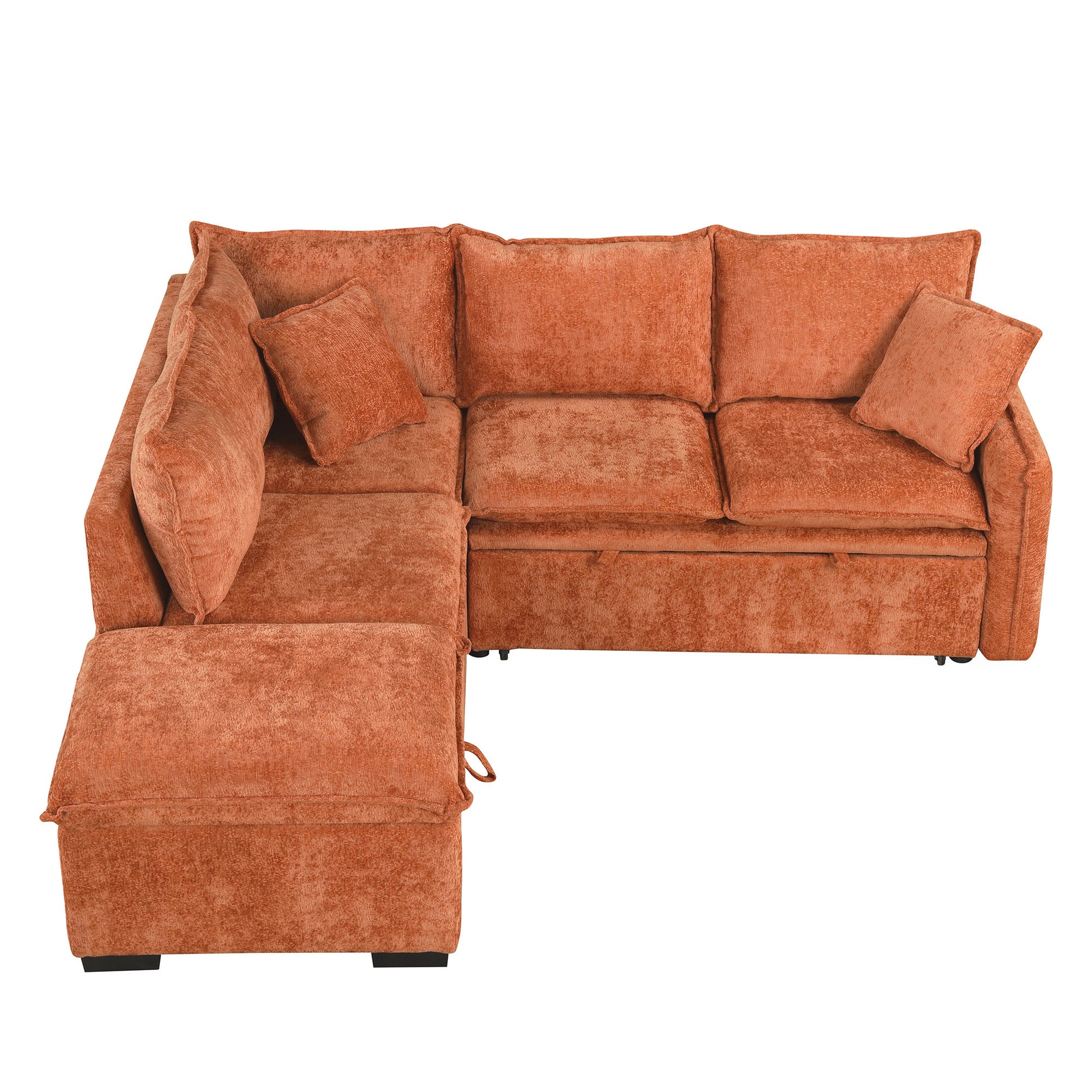 82.67"Convertible Sofa Bed Sectional Sofa Sleeper L Shaped Sofa With A Storage Ottoman,Two Pillows, Two Power Sockets And Two Usb Ports For Living Room, Orange Orange Foam Chenille 4 Seat