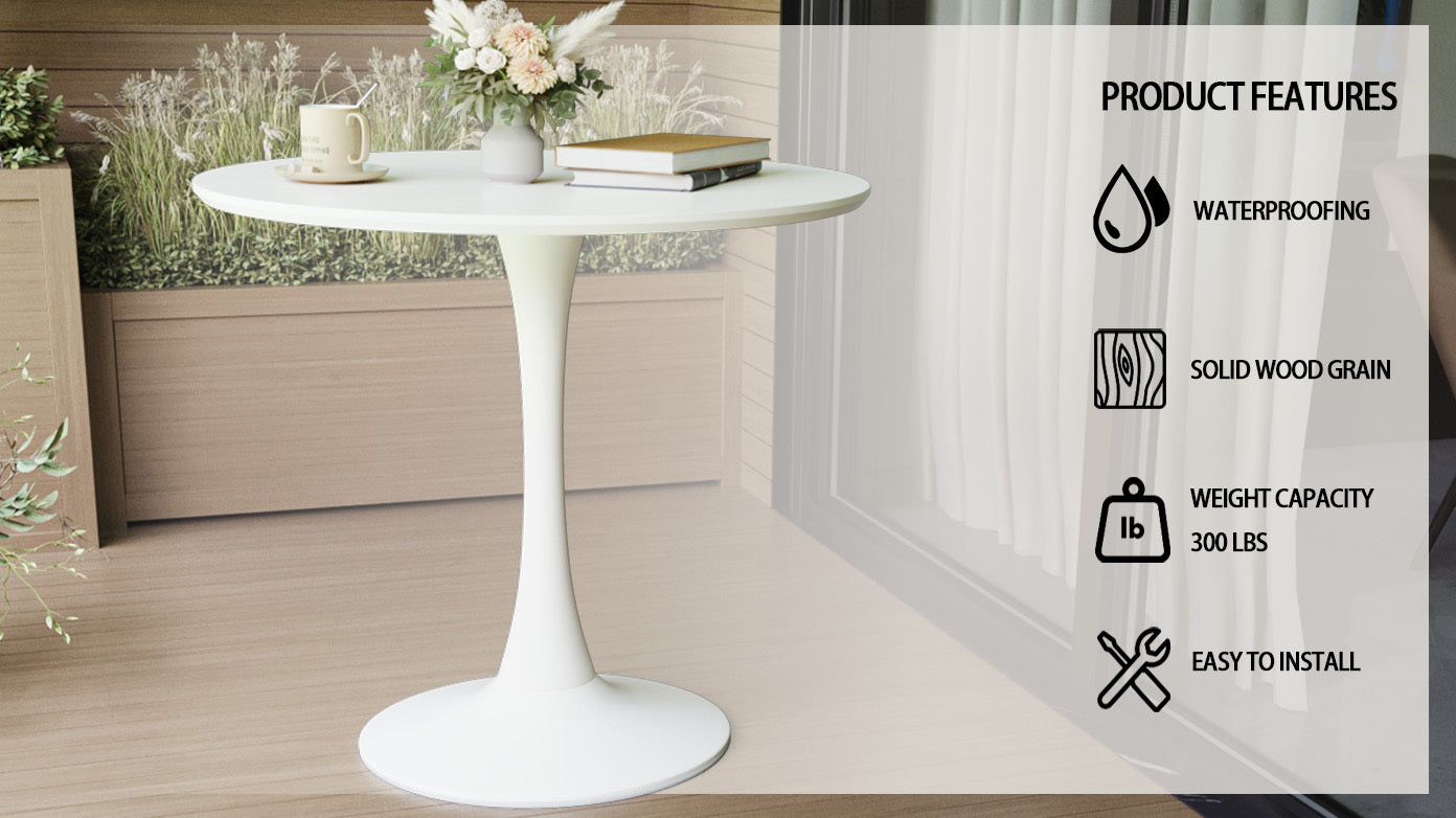 White Round Dining Table, 31.5" Tulip Table Kitchen Dining Table 2 4 People With Mdf Table Top & Pedestal Base, Mid Century End Table Leisure Coffee Table Office Living Room Table White Mdf