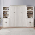 Queen Size Half Self Close And Open Murphy Bed With 2 Side Cabinet Storage Shelf, Cabinet Space Saving Bed Perfect For Guest Room, Bed Room, Guest Room, Home Office, Rustic White Box Spring Not Required Queen Rustic White Wood White Pine Murphy Solid