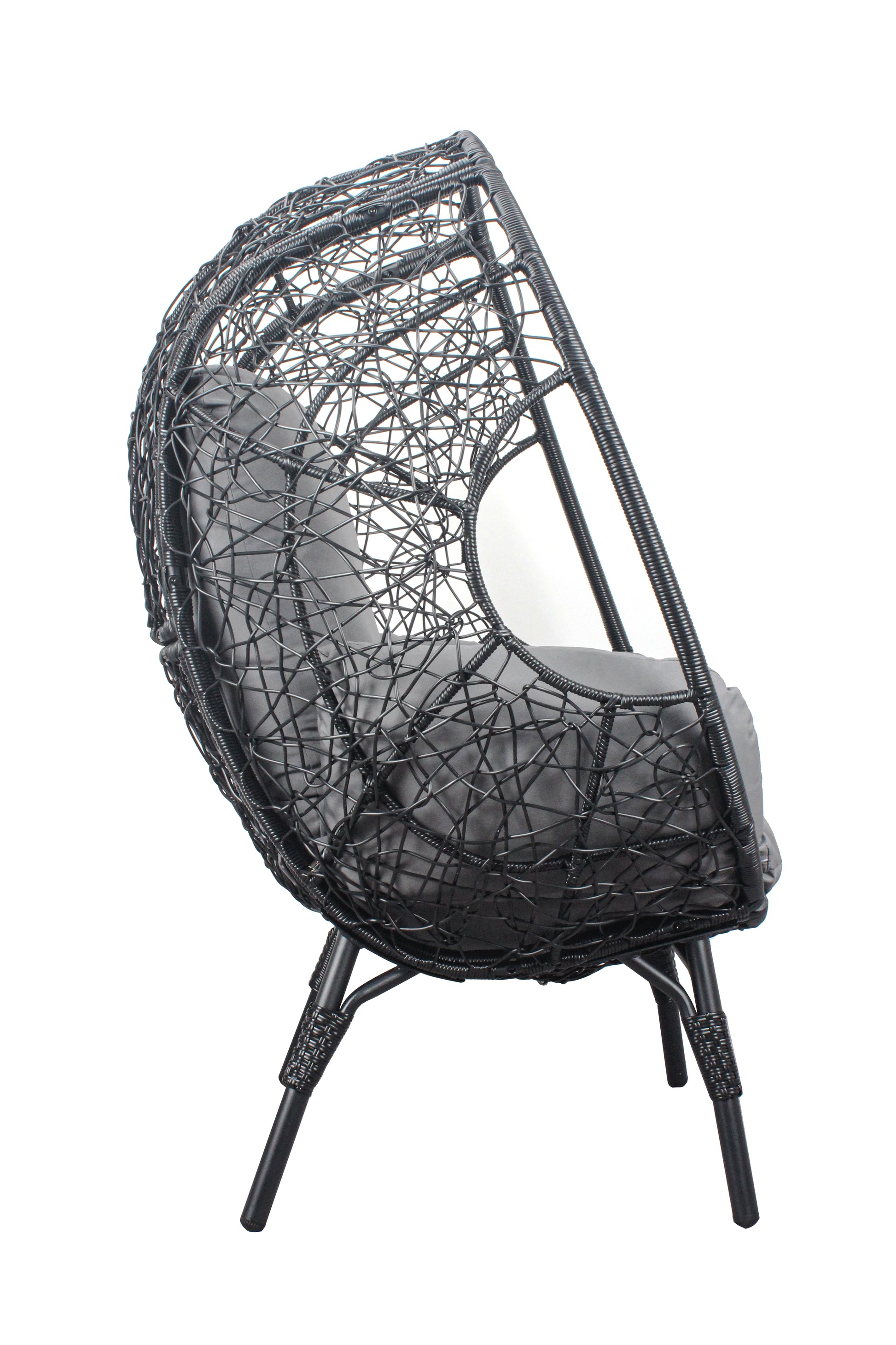 3 Pieces Patio Egg Chairs Model 3 With Side Table Set,Black Color Pe Rattan And Grey Cushion Yes Black Foam Steel