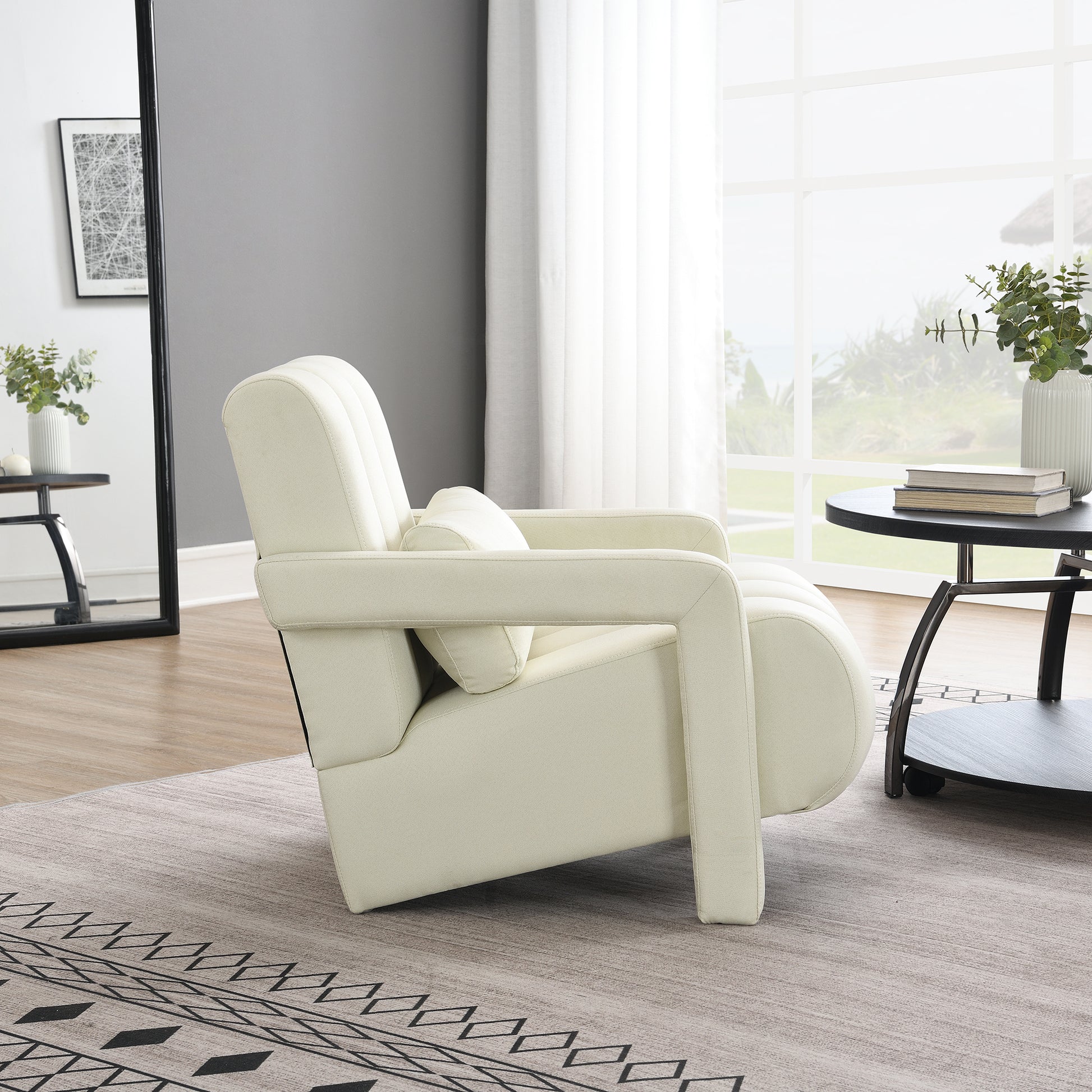 Modern Upholstered Accent Chair, Comfortable Linen Fabric With A Pillow For Living Room,Bedroom. Linen, Beige Beige Primary Living Space Modern Pine Foam Wood Fabric
