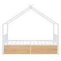 Twin Size Metal House Bed With Two Drawers, White Twin White Metal