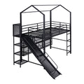 Twin Size House Metal Loft Bed With Iron Mesh Shelves And Slide,Black Black Metal