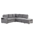 L Shaped Padded Modular Sofa With Storage Space, Usb Ports, And Cup Holders On The Armrests, Suitable For Living Rooms, Offices, And Apartments. Gray Wood Polyester 5 Seat