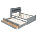 Full Size Wooden Bed With Storage Headboard With Outlets, Extendable Bed With Twin Size Trundle With Three Storage Drawers,Gray Expected Arrival Time:8.23 Full Gray Wood