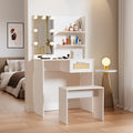 Vanity Desk Set Stool & Dressing Table With Led Lighting Mirror Drawer And Compartments Modern Wood Cosmetic Table Chest Of Drawers White Color Glossy White 1 Drawer Wood