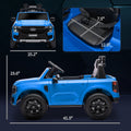 Qaba Ford Ranger Licensed 12V Kids Ride On Truck, Toddler Electric Car With Remote Control, Toy Storage, Spring Suspension, Led Headlights, Music Horn, For Ages 3 6 Years, Blue Blue Plastic