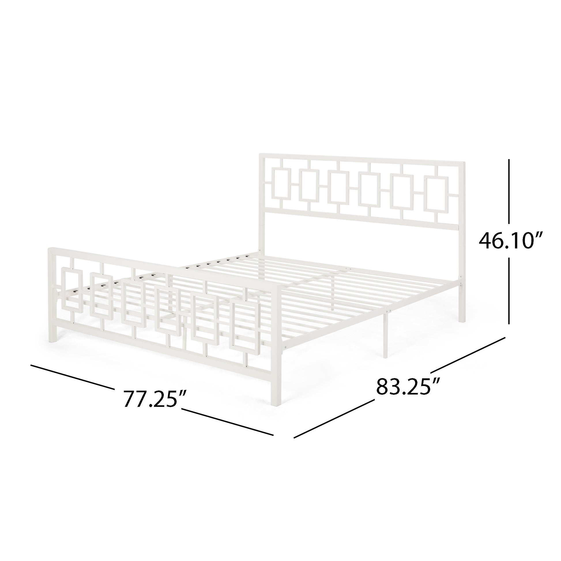 Classic King Size Metal Bed Frame With Vintage Headboard, No Box Spring Required, Under Bed Storage, White King White Iron