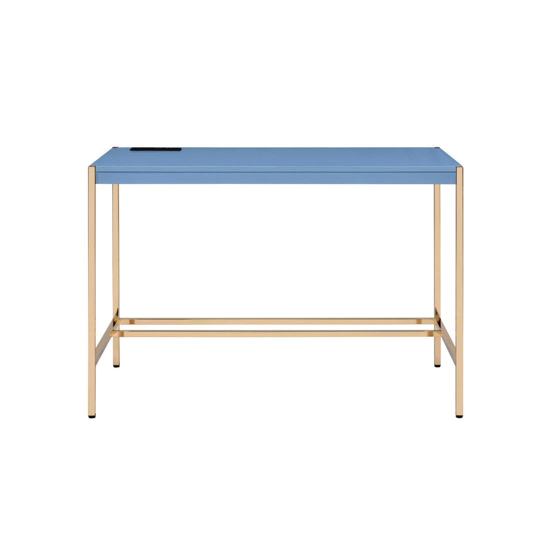 Navy Blue And Gold Writing Desk With Usb Ports Blue Gold Built In Outlets Or Usb Office Modern Rectangular Glossy Desk Wood Metal