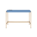 Navy Blue And Gold Writing Desk With Usb Ports Blue Gold Built In Outlets Or Usb Office Modern Rectangular Glossy Desk Wood Metal