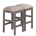 24 Inch Wood Counter Stool, Set Of 2, Cushioned, Farmhouse Design, Gray Beige Grey Wood Fabric