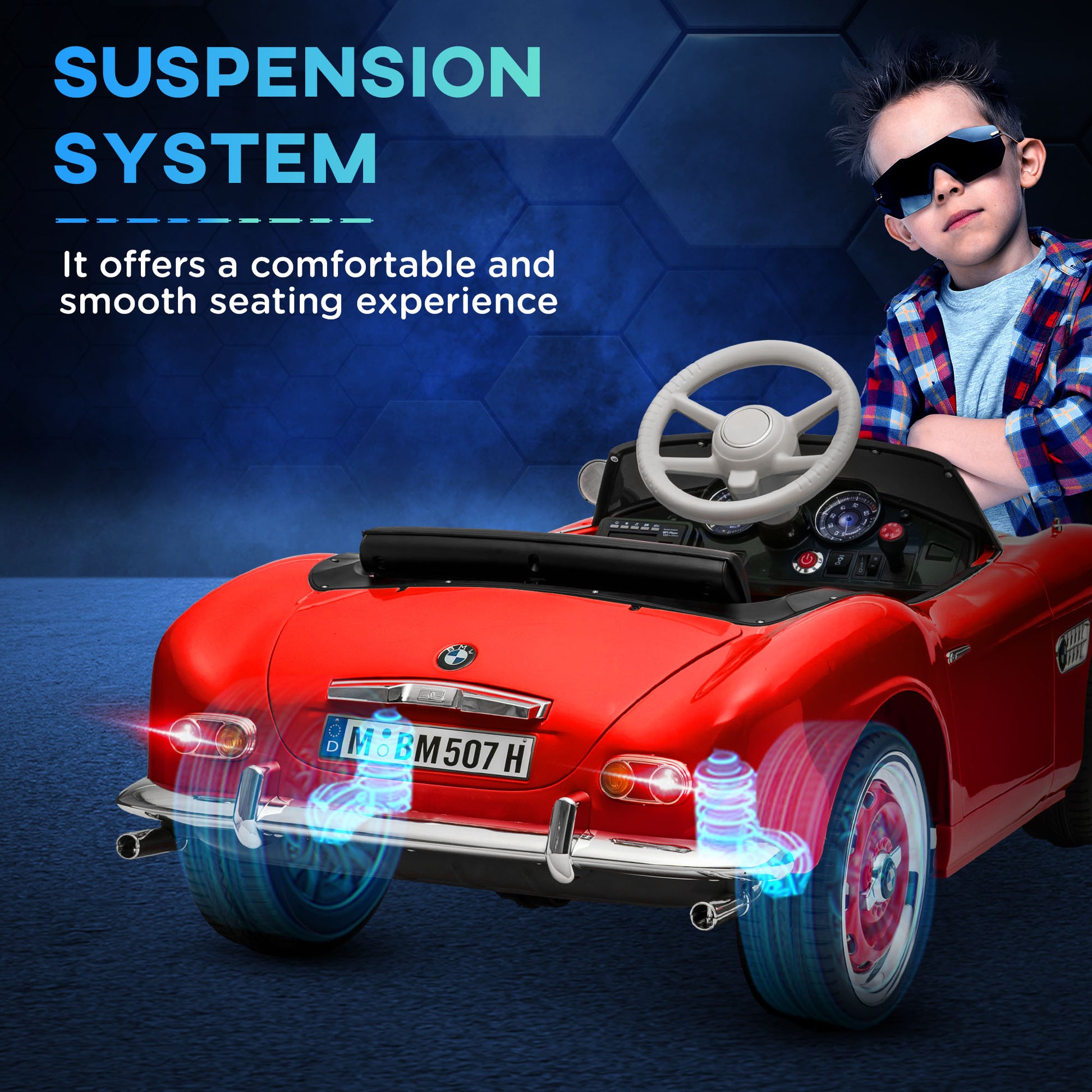 Aosom Licensed Bmw Kid Electric Ride On Car, 12 Battery Powered Electric Car For Kids With 3 Speeds Remote Control, Easy Transport, Suspension System, Lights, Horn, Mp3, Red Red Plastic