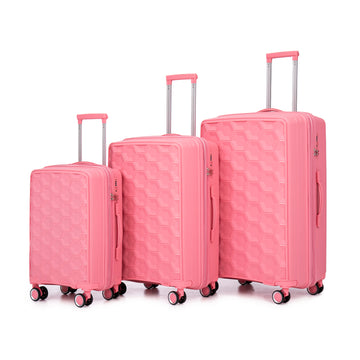 Pp Luggage Sets 3 Piece 20 24 28 , Expandable Carry On Luggage With Tsa Lock Airline Approved, Pp Materials Hard Shell And Lightweight Suitcase With Spinner Wheels Pink Pink Polypropylene