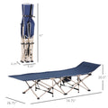 Outsunny Folding Camping Cot For Adults With Carry Bag, Side Pocket, Outdoor Portable Sleeping Bed For Travel, Camp, Vacation, 330 Lbs. Capacity, Blue Blue Steel
