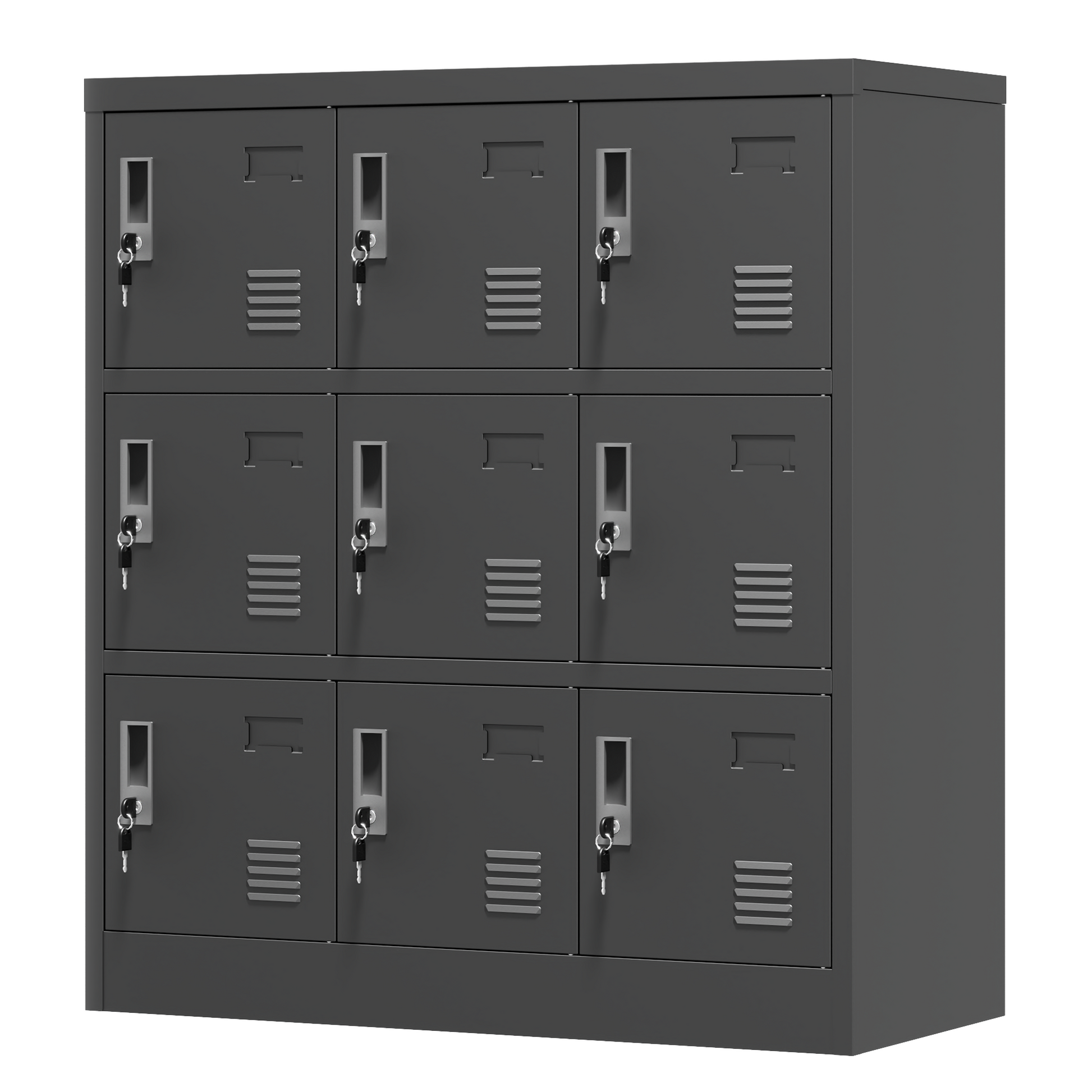 9 Door Employee Storage Locker, Metal Lockers For Office, Gym, School, And Homewith Card Slot Black Freestanding 5 Or More Spaces Powder Coated Black Gym Door Locks Modern Metal Metal