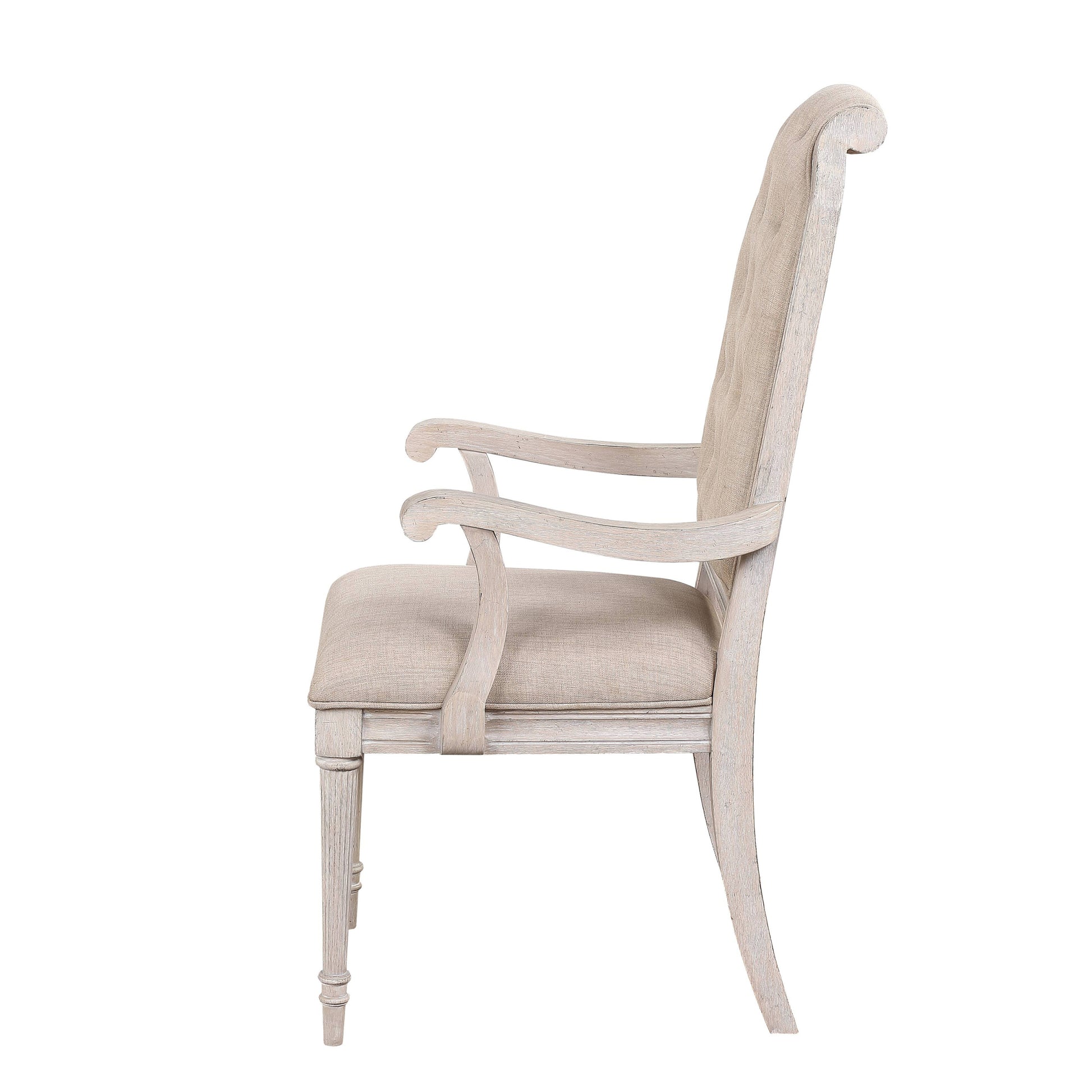 Beige And Antique Champagne Tufted Back Arm Chairs Set Of 2 Champagne White Primary Living Space Traditional Rubberwood Foam Wood Fabric