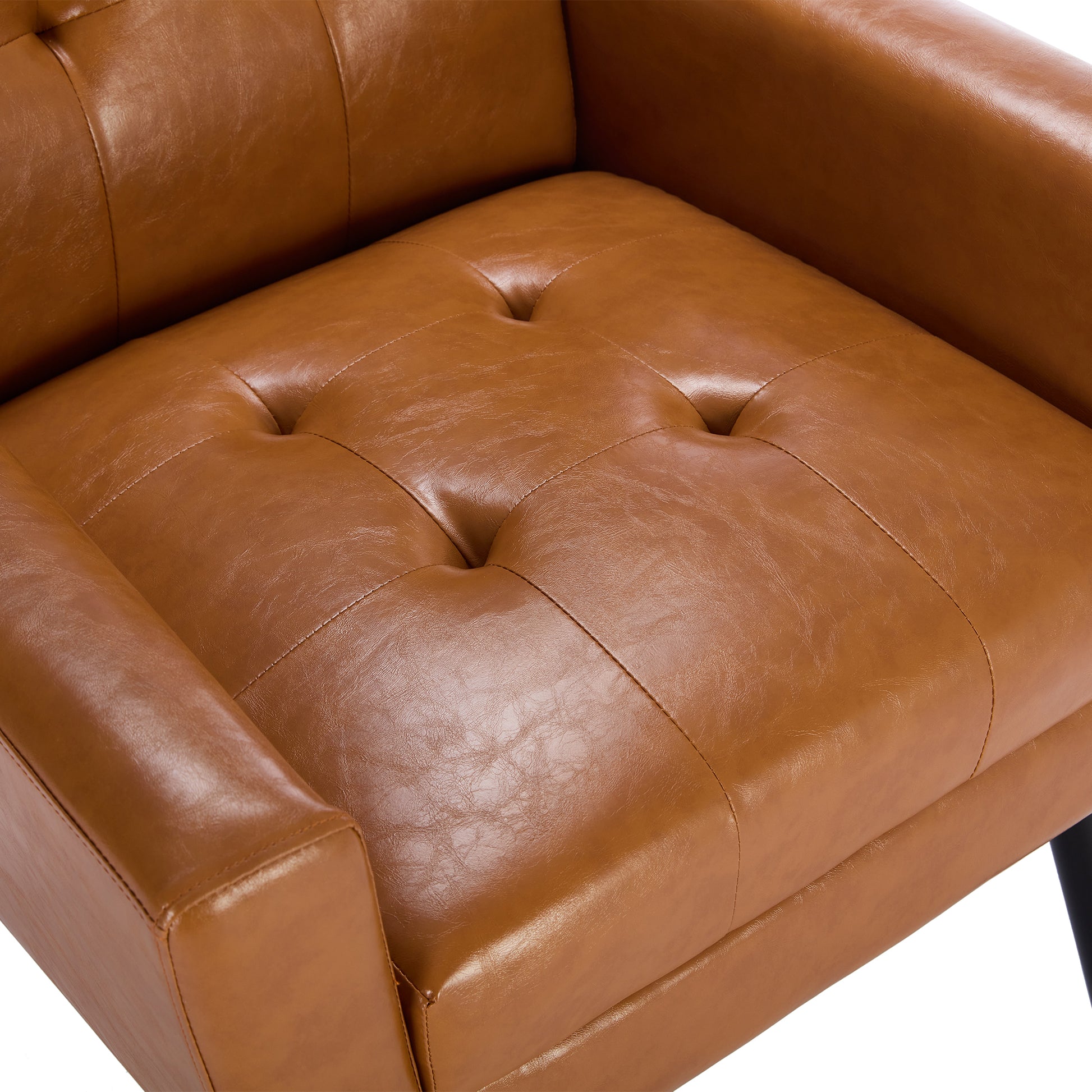 Modern Soft Leather Material Ergonomics Accent Chair Living Room Chair Bedroom Chair Home Chair With Black Legs For Indoor Home Light Brown Pu Light Brown Foam Upholstered